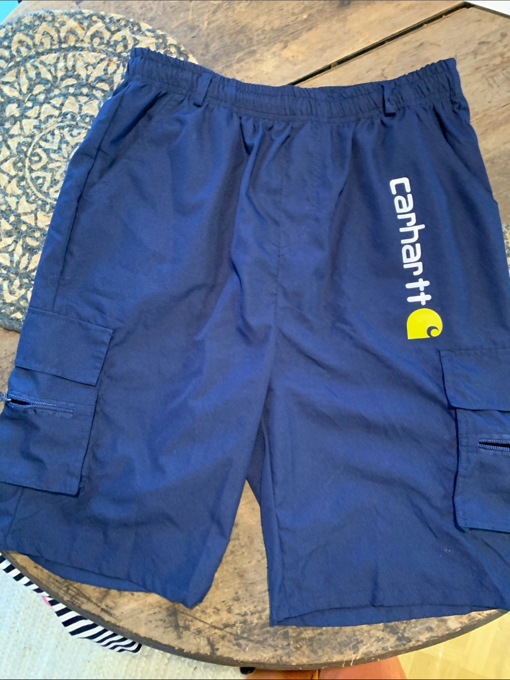 Carhartt Teens/ Men’s Navy Cargo Shorts with Yellow Logo
